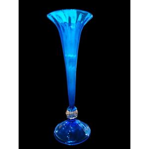 Large Blue Legras Glass Trumpet Vase—a Model Displayed At The 1899 World's Fair