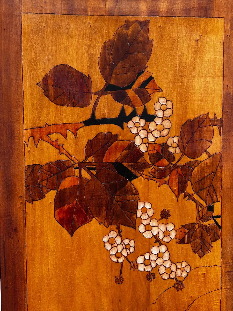 Paravent Art Déco En Bois Et Verre - XXème Siècle - Déco Vintage
