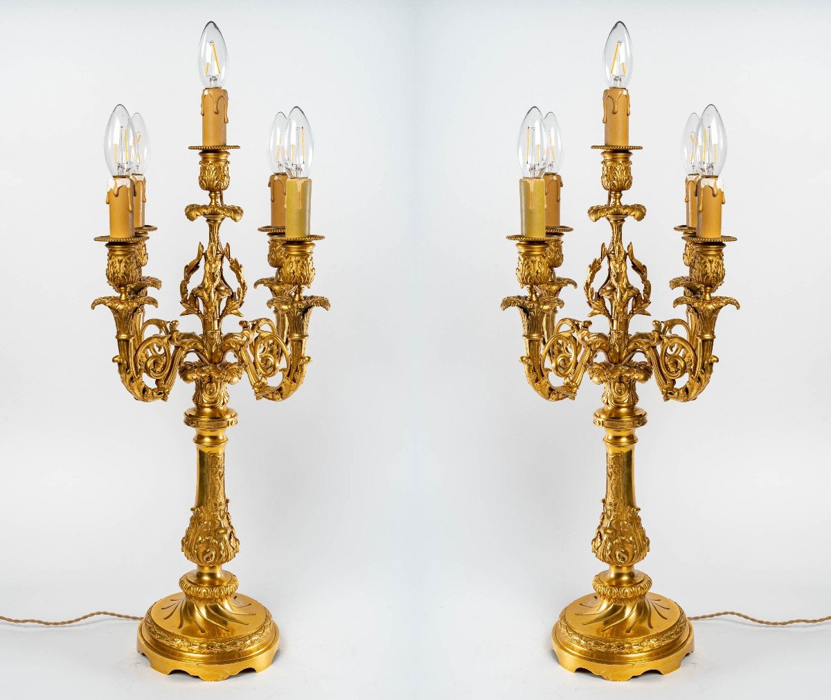 Paire de Candélabres en bronze doré ST LOUIS XVI-photo-4