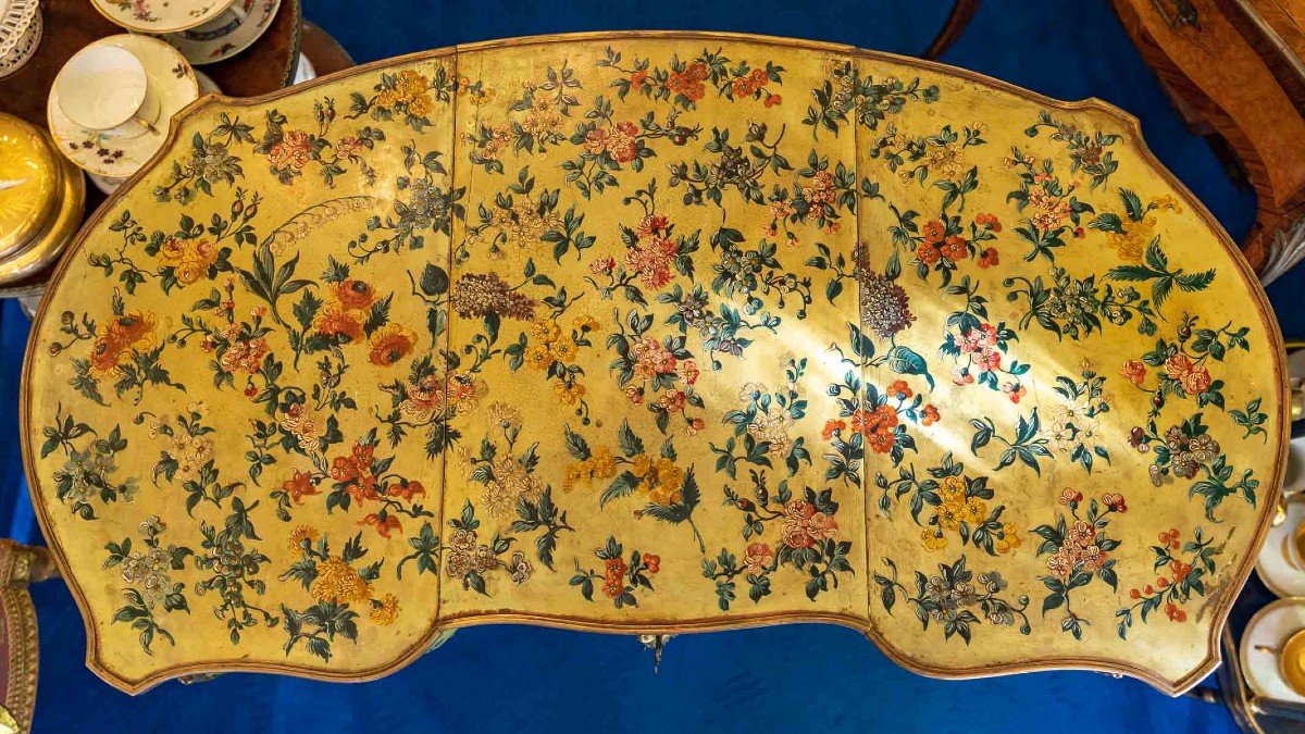 Table Coiffeuse laque verte + fleurs XIXème-photo-4