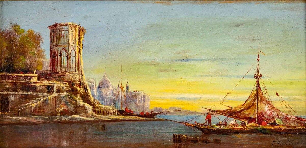 BACHELIER.J (  XIXème siècle ) Paire de Tableaux "VENISE "-photo-1