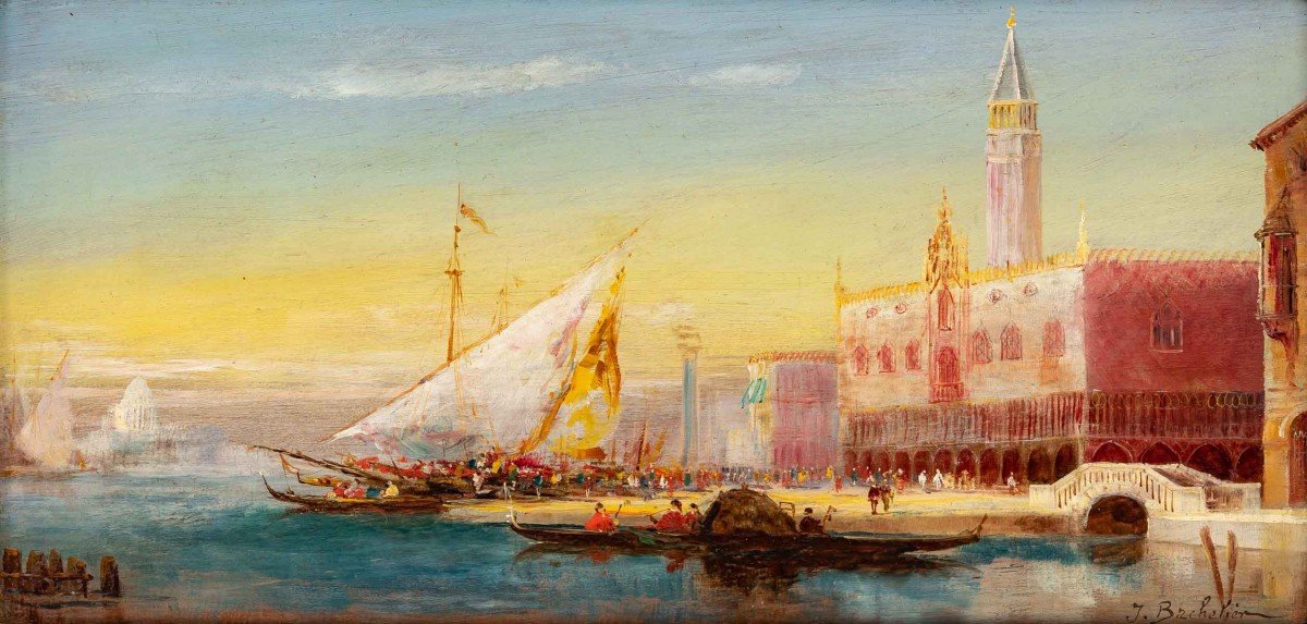 BACHELIER.J (  XIXème siècle ) Paire de Tableaux "VENISE "-photo-2