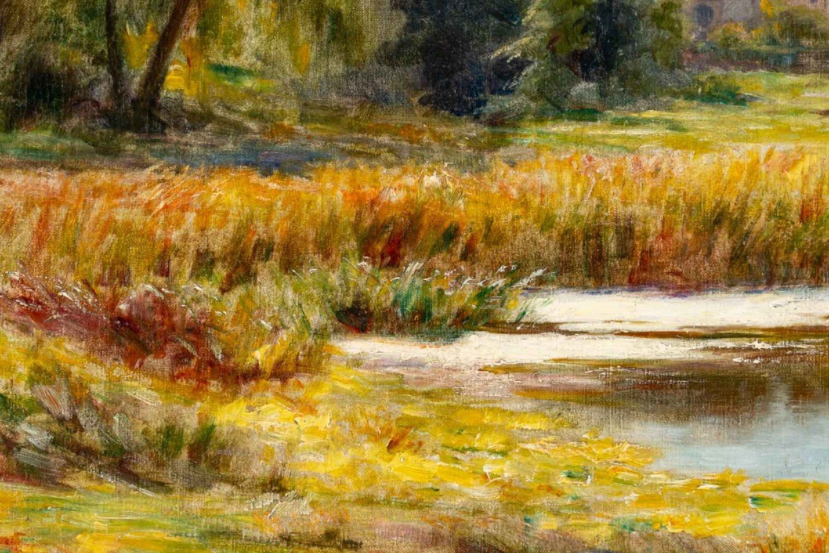 DEULLY Eugène ( 1860/1934 ) "ETANG à la Campagne "-photo-1