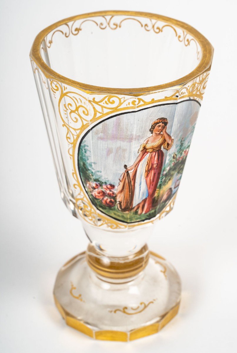Verre émaillé à12  pans coupés Bohème XIXème siècle-photo-2