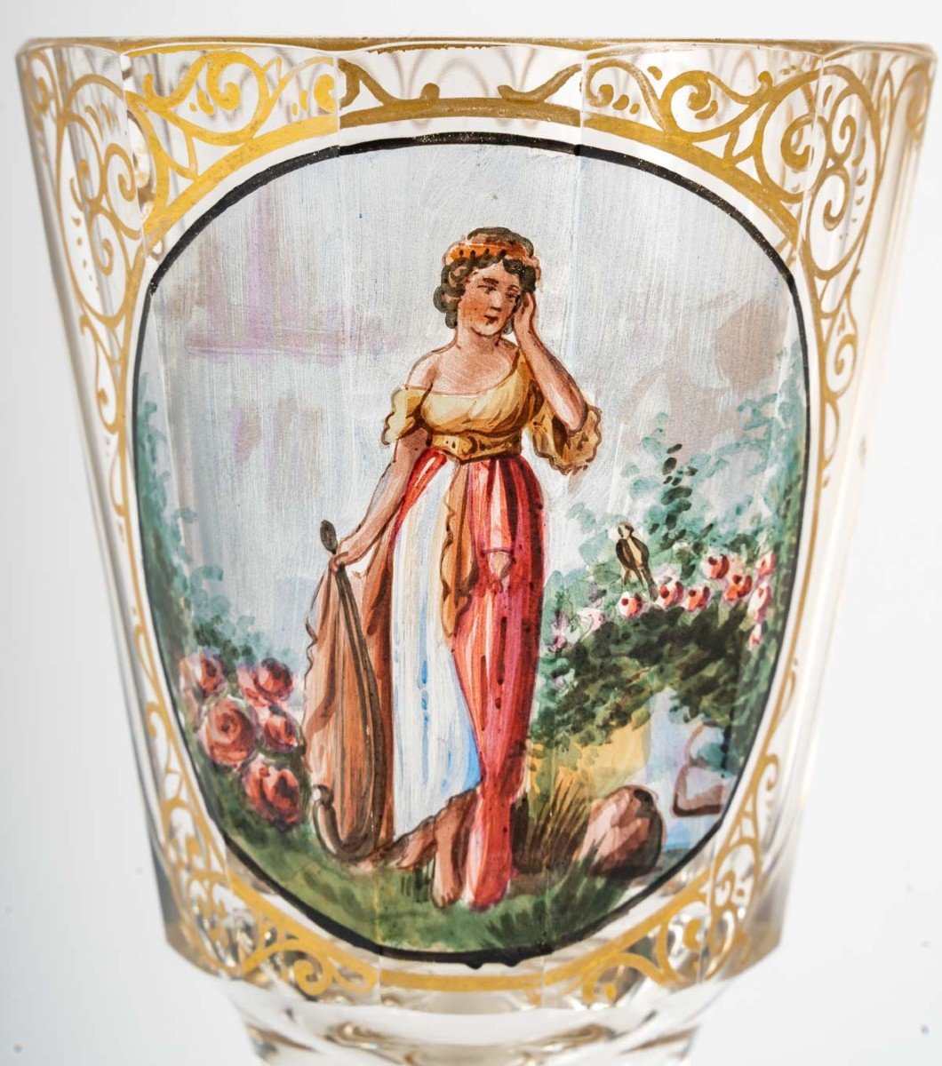 Verre émaillé à12  pans coupés Bohème XIXème siècle-photo-3