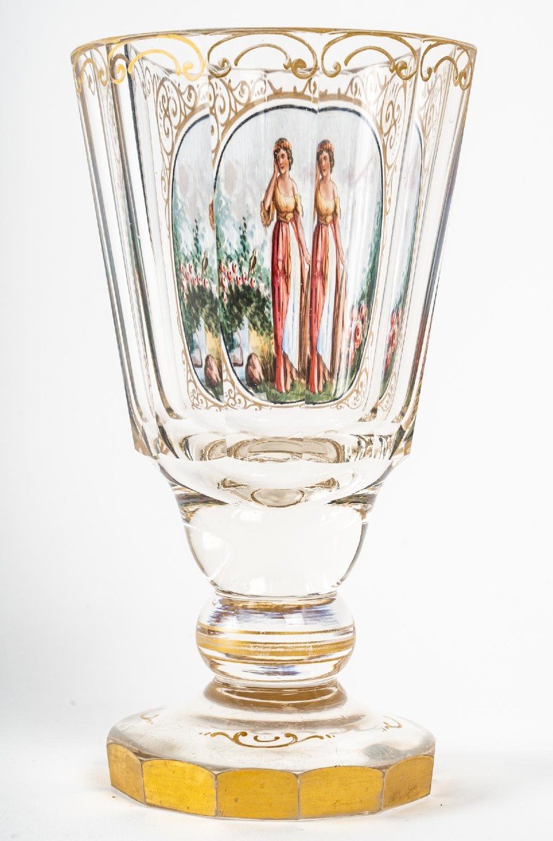 Verre émaillé à12  pans coupés Bohème XIXème siècle-photo-4