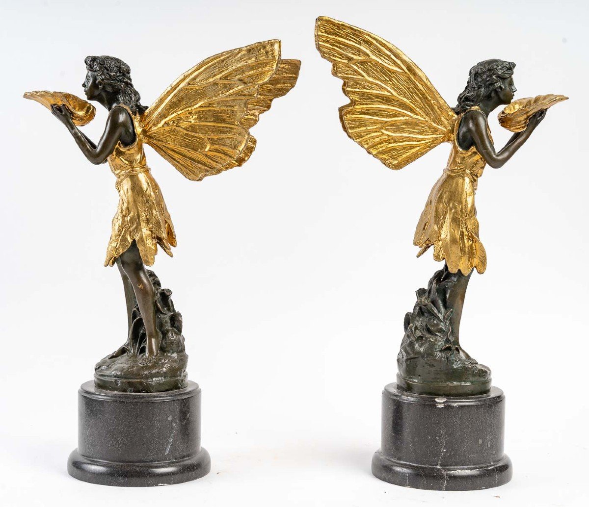 Paire de Bronzes sur socle en  marbre-photo-3