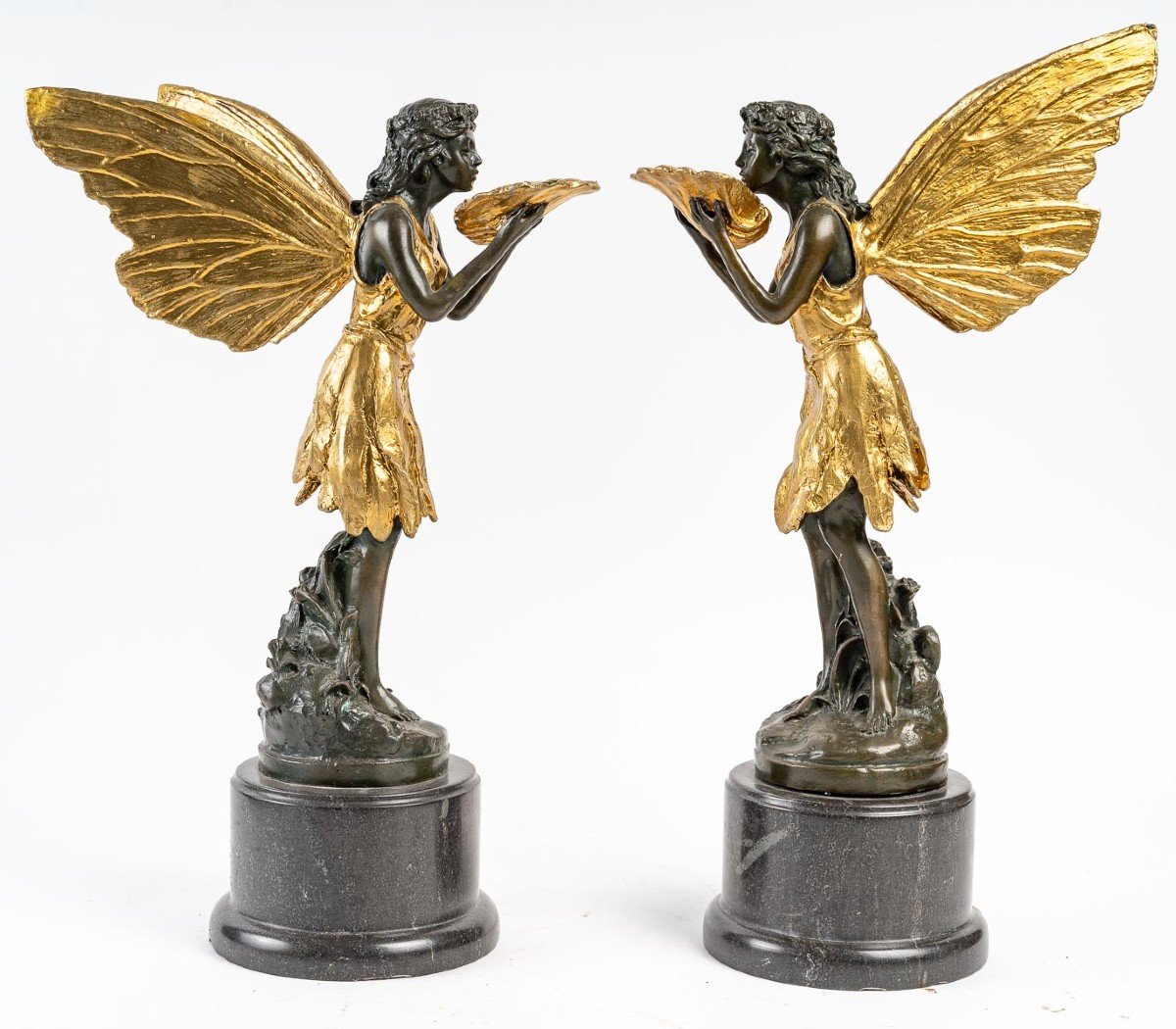 Paire de Bronzes sur socle en  marbre-photo-5