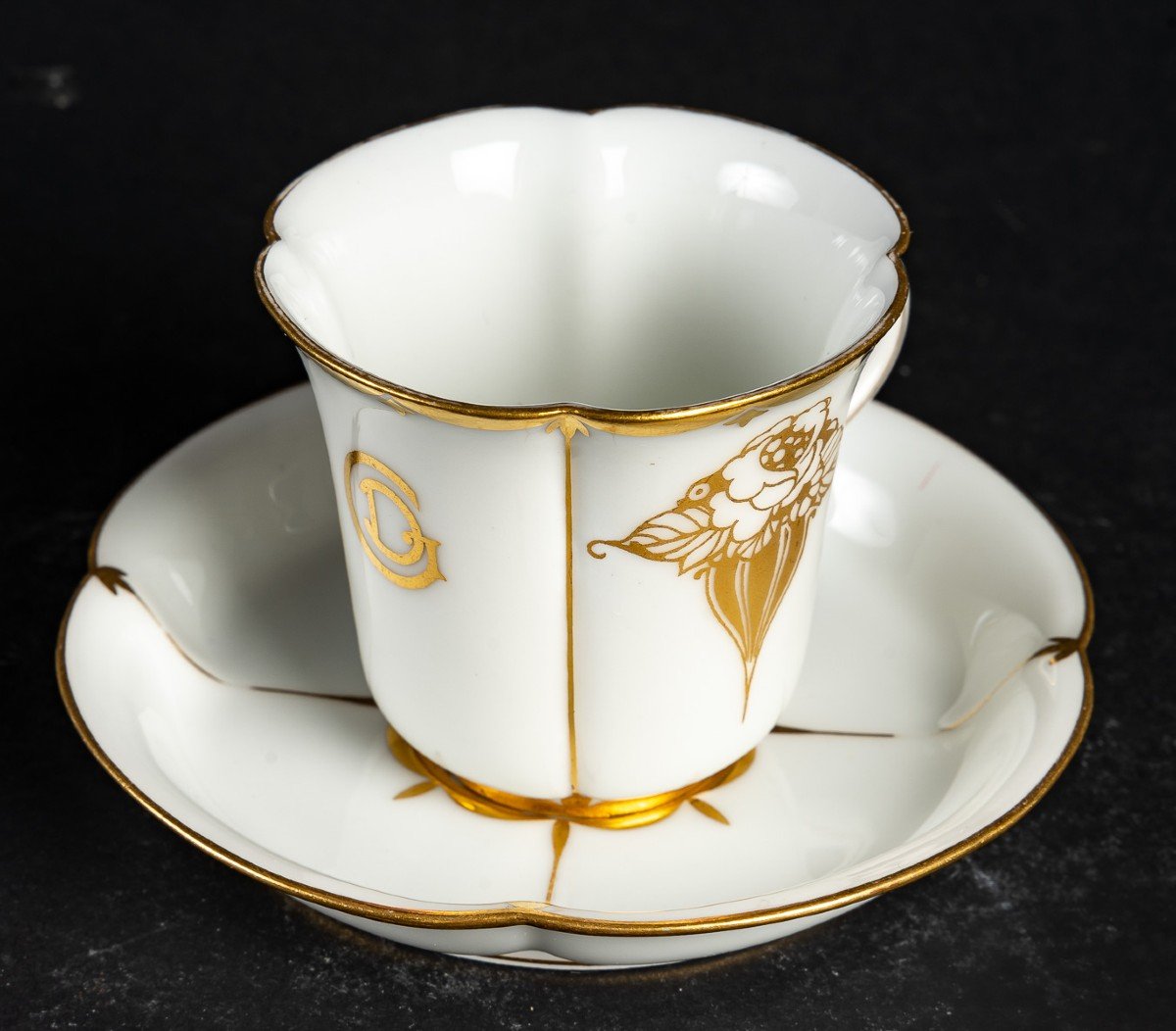 Tasse Sèvres Art Déco (1930 )   blanche et or-photo-2