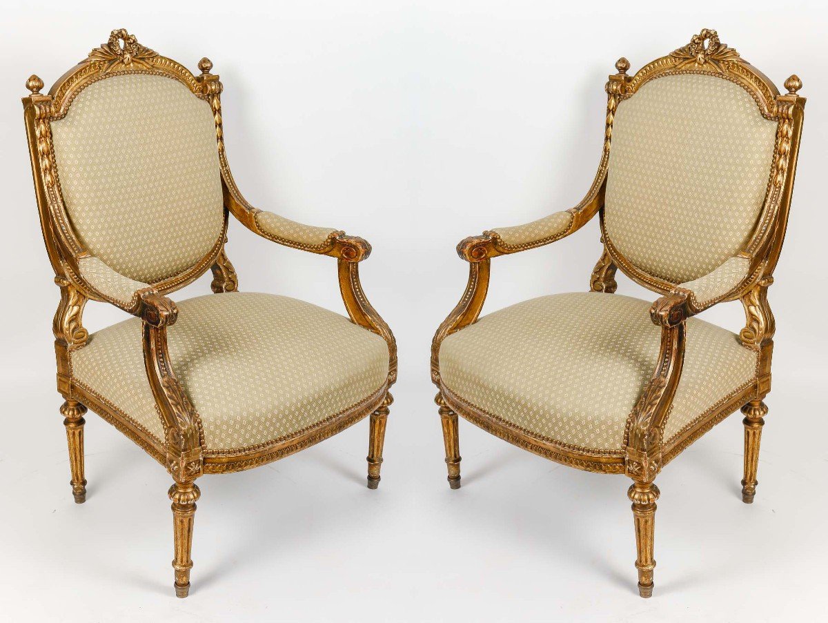 Six Chairs St Louis XVI Celadon Golden Wood-photo-2