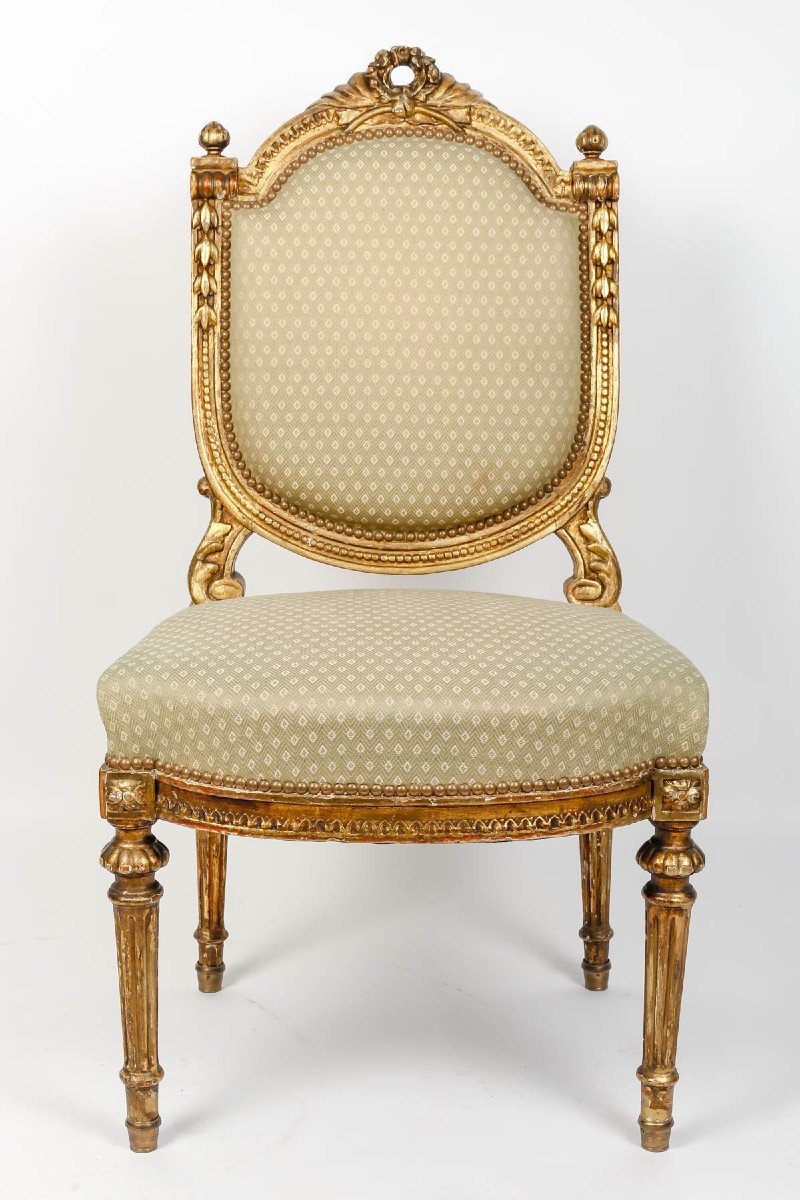 Six Chairs St Louis XVI Celadon Golden Wood-photo-2