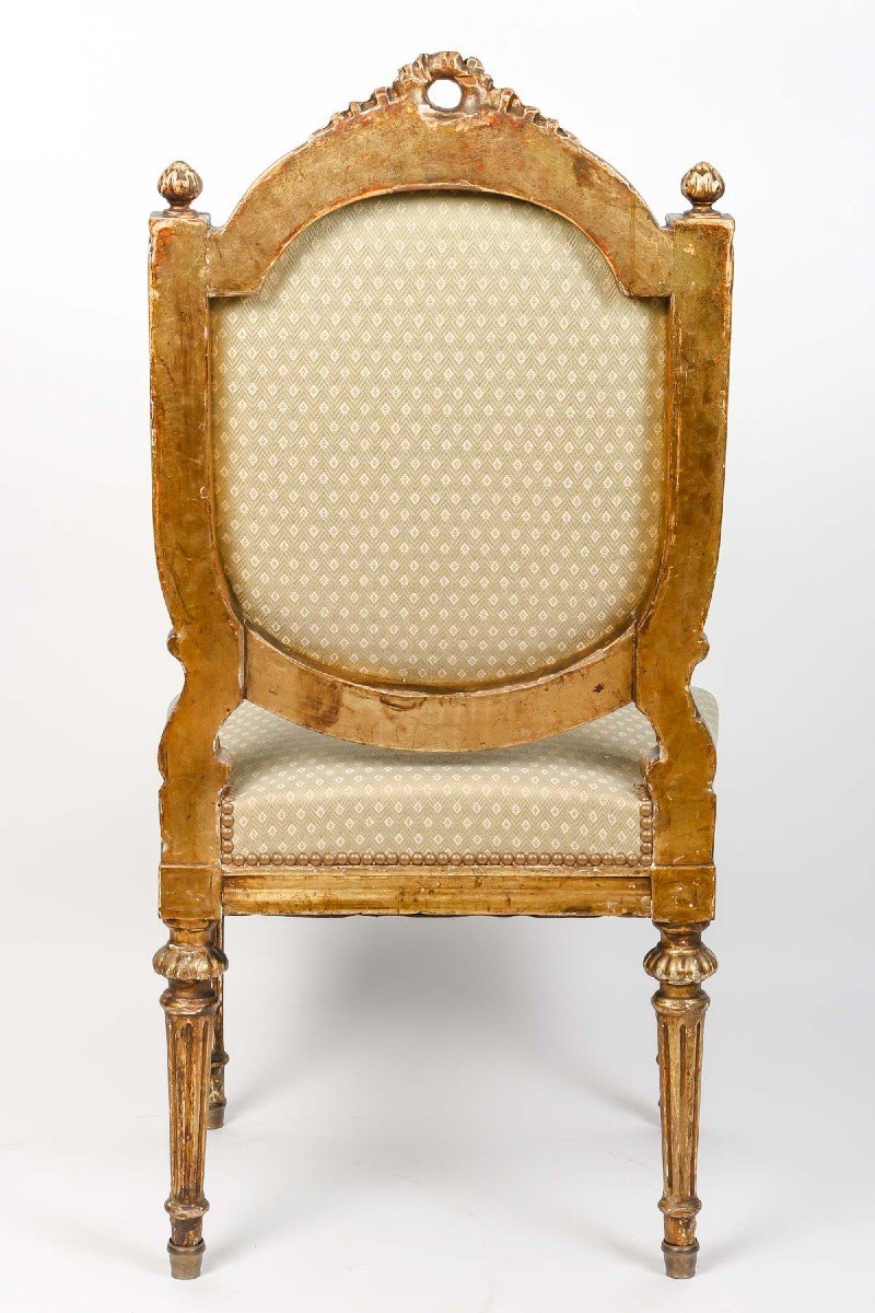 Six Chairs St Louis XVI Celadon Golden Wood-photo-4