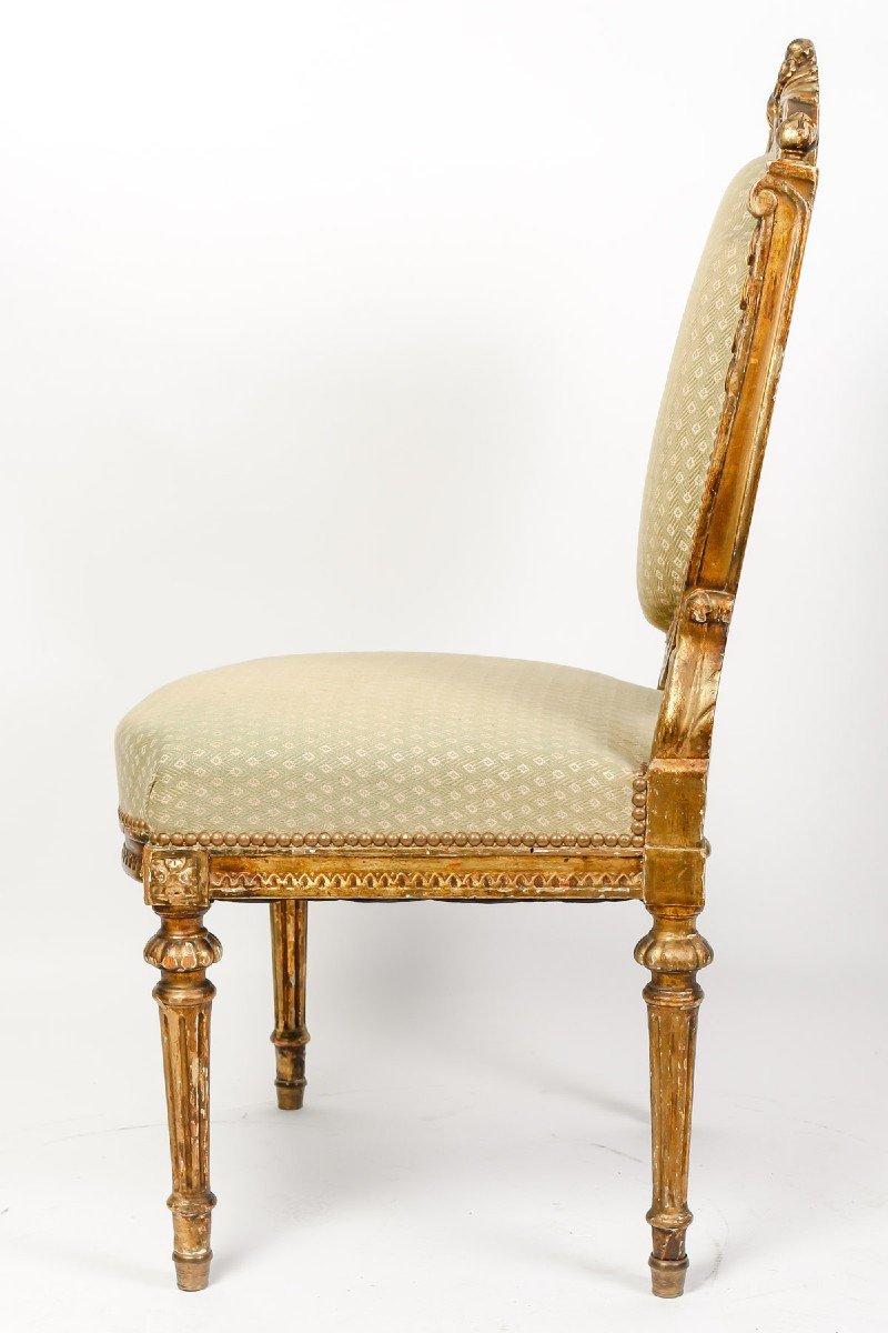 Six Chairs St Louis XVI Celadon Golden Wood-photo-5