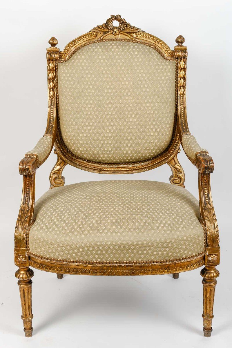 Paire De Fauteuils St Louis XVI  Céladon Bois Doré -photo-3