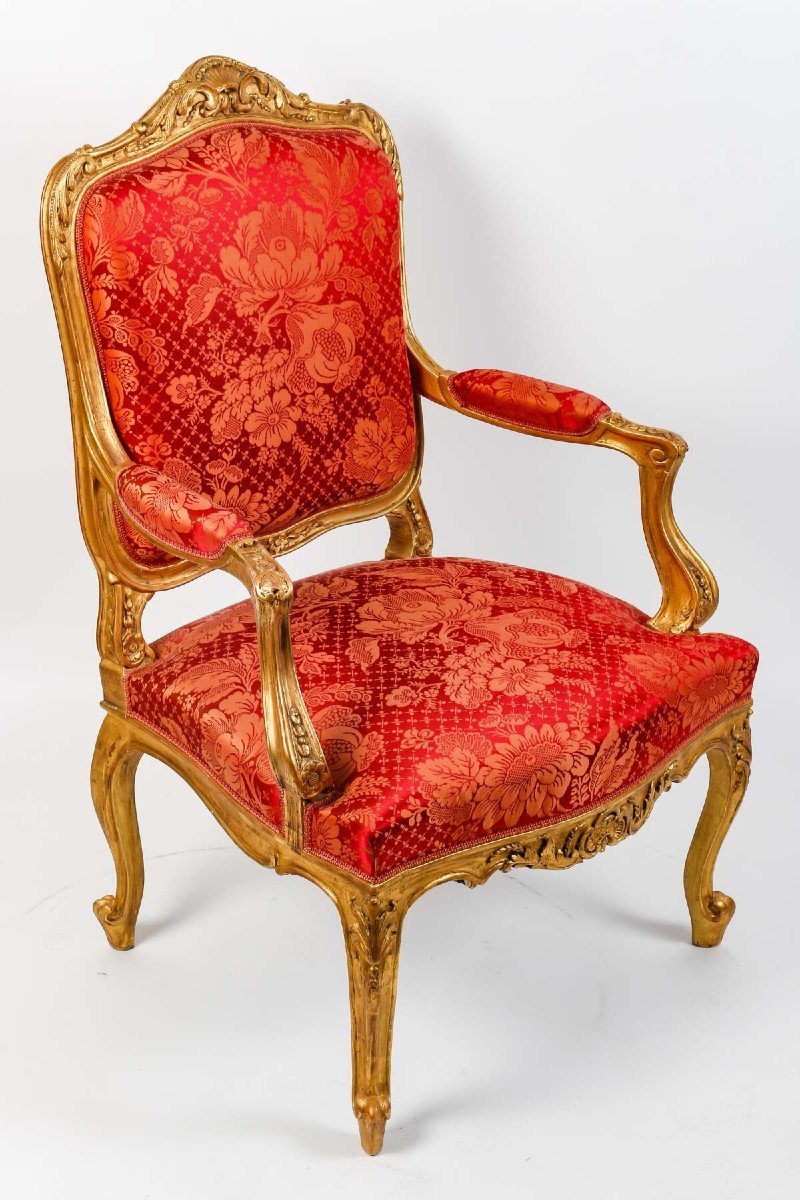 Paire de Fauteuils rouges de St Louis XV  ( XIXéme )-photo-2