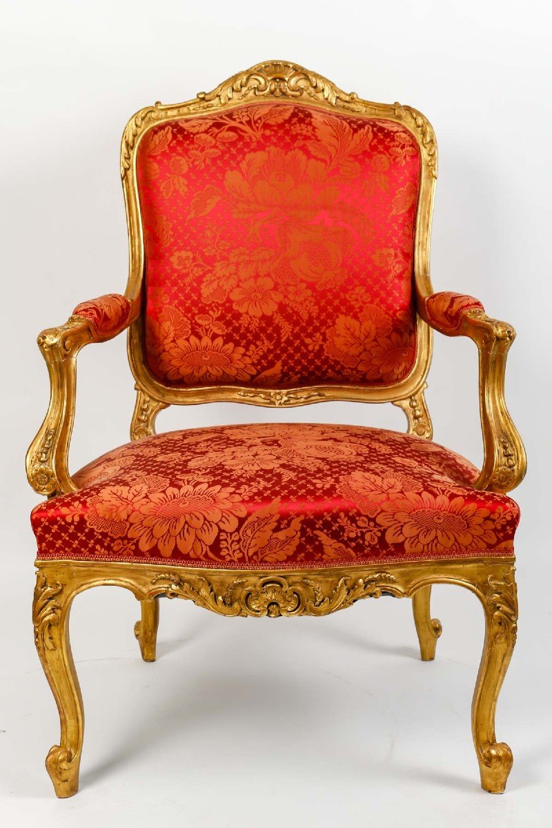 Paire de Fauteuils rouges de St Louis XV  ( XIXéme )-photo-1