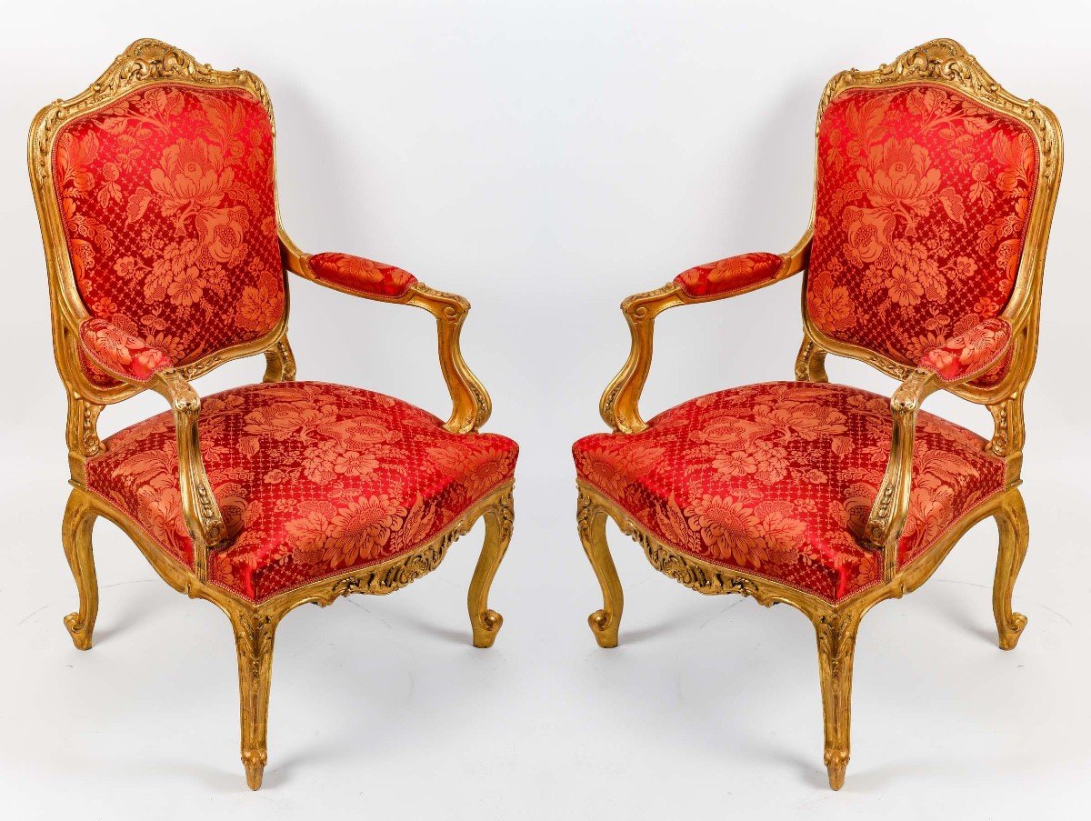 Paire de Fauteuils rouges de St Louis XV  ( XIXéme )-photo-8