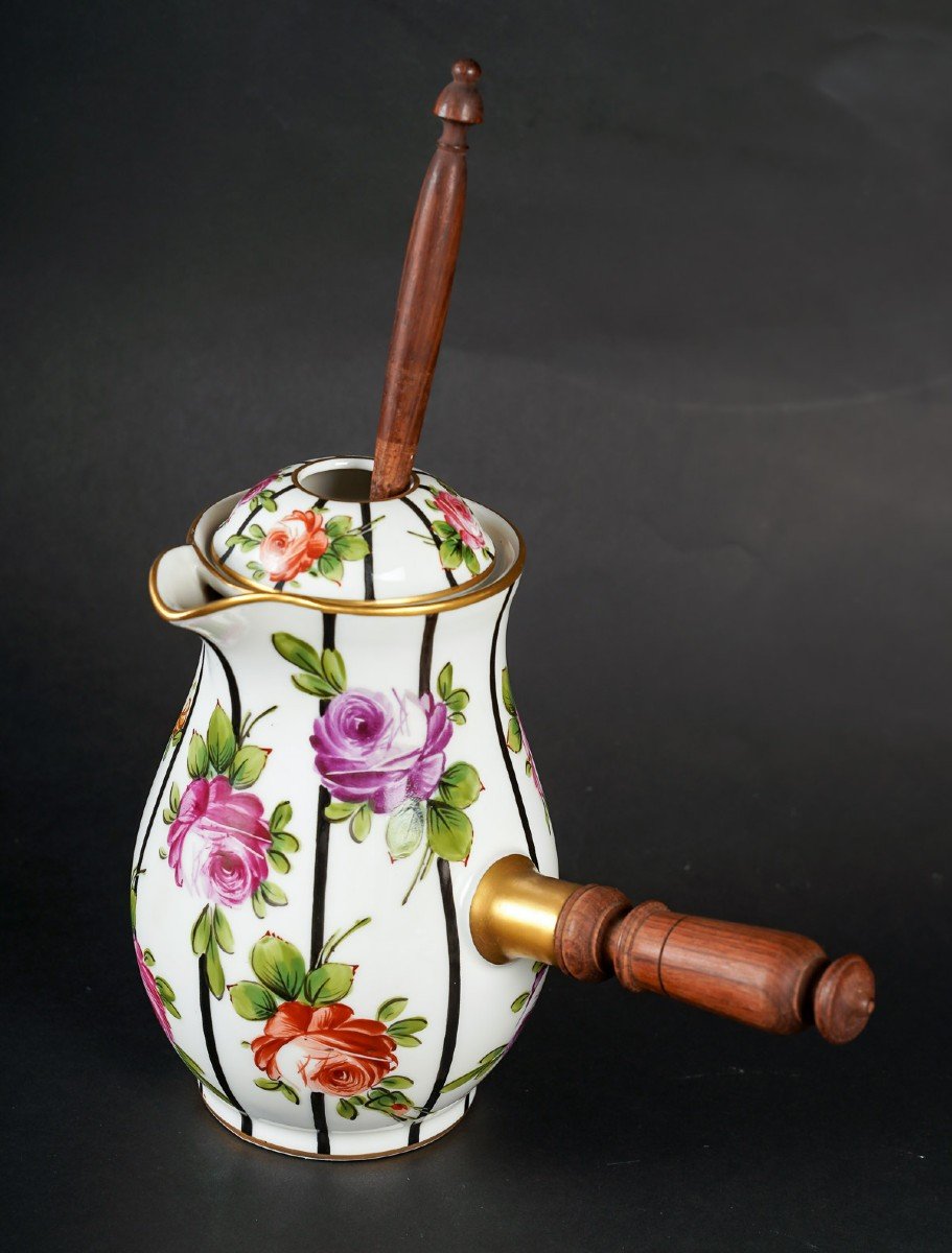 Chocolate Service With Polychrome Roses "delvaux Rue Royale Paris 1880"-photo-3