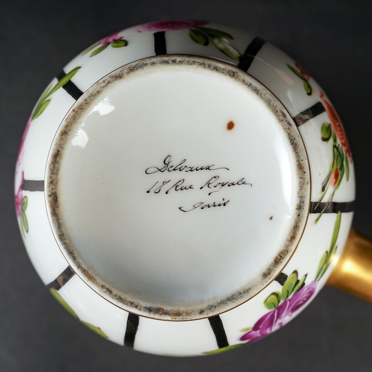 Chocolate Service With Polychrome Roses "delvaux Rue Royale Paris 1880"-photo-4