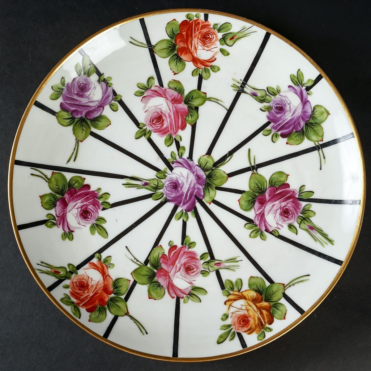 Chocolate Service With Polychrome Roses "delvaux Rue Royale Paris 1880"-photo-2