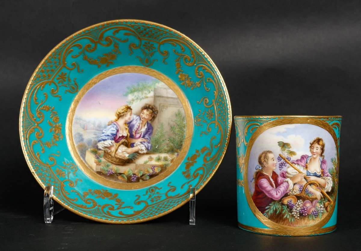 Tasse " scène galante aux raisins" pâte tendre Sèvres-photo-4