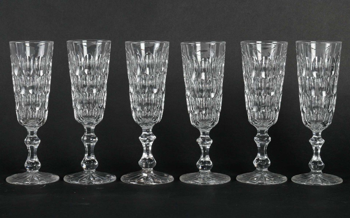 6 Flûtes à Champagne " Baccarat "1870-photo-1