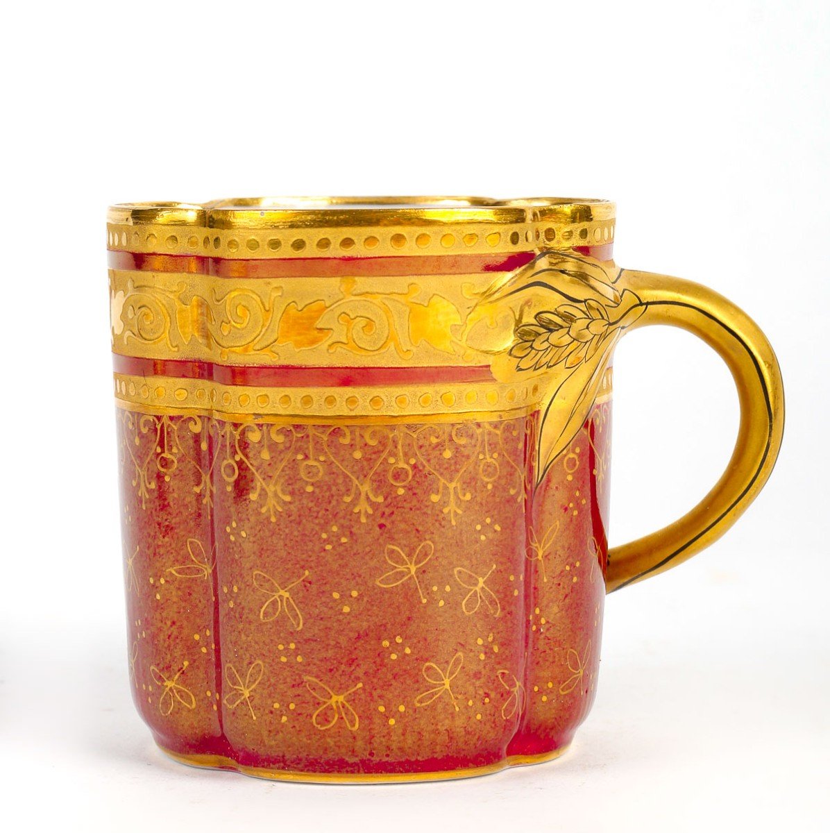 "Haviland and Co Limoges   ":Coffret de Tasses rouges et or   1880 ART NOUVEAU -photo-3
