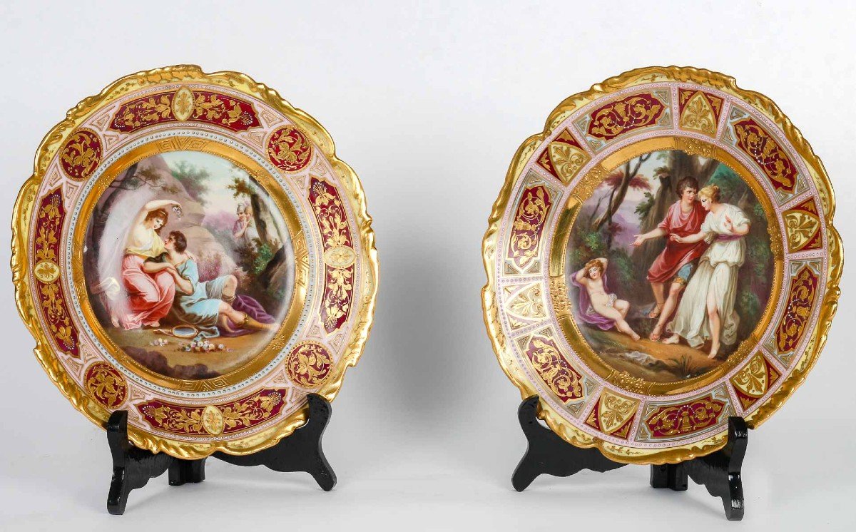 Pair Of Plates "vienna" Mythological Scenes 19th Century-photo-3