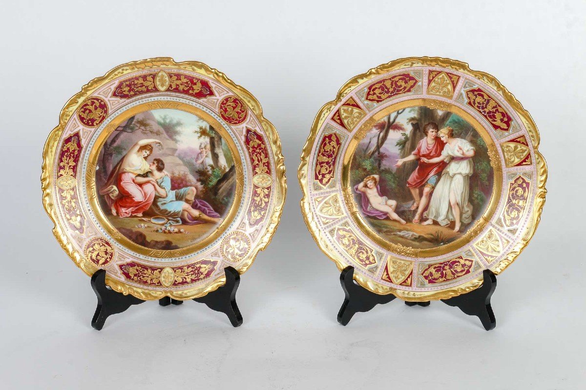 Pair Of Plates "vienna" Mythological Scenes 19th Century