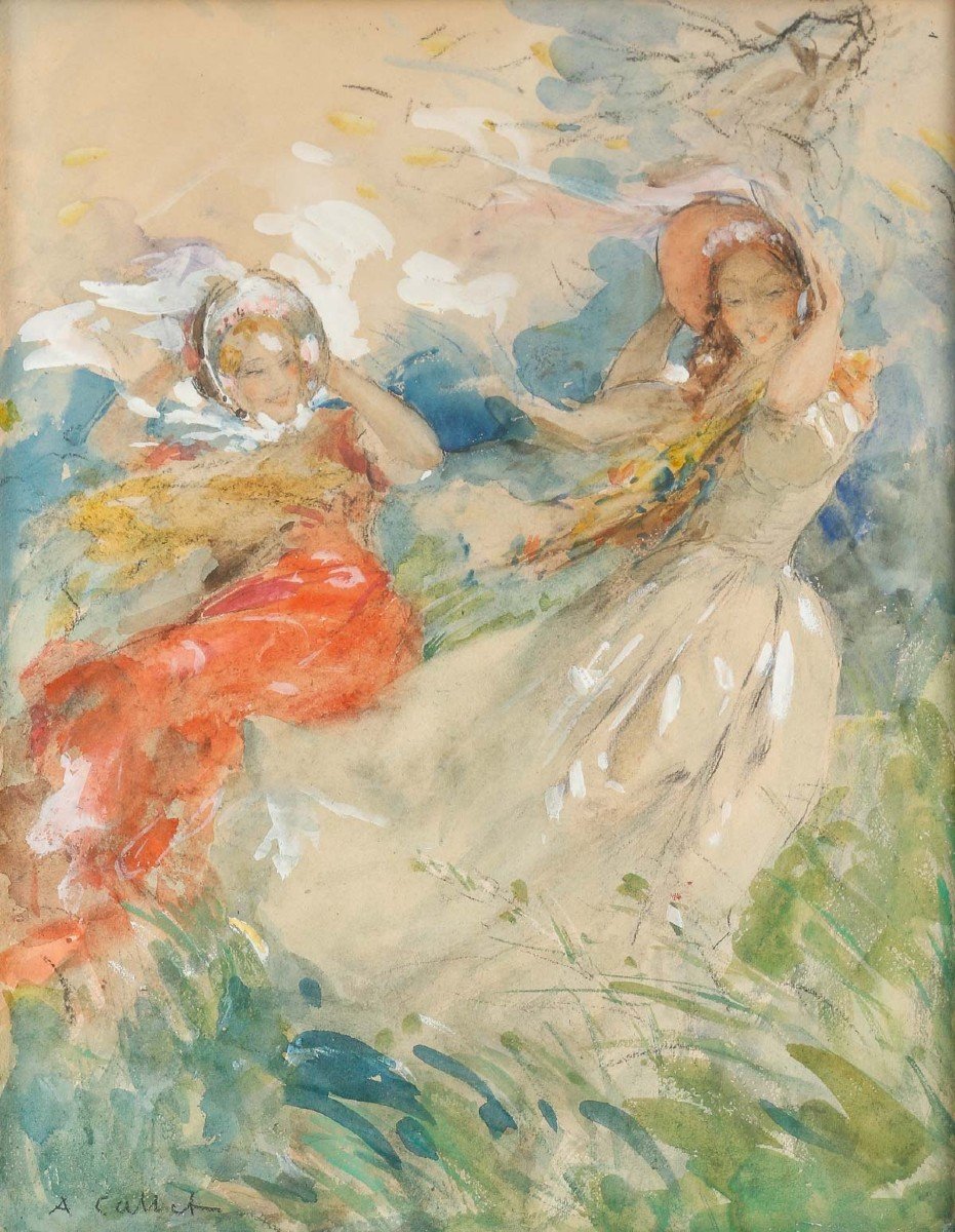 Antoine Calbet (1860/1942) “two Elegant Women In The Wind”-photo-2
