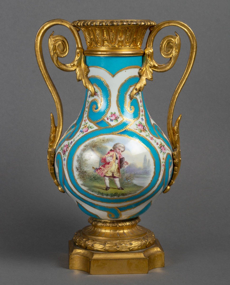 Vase St. Sèvres ,St. Louis XVI  bleu  turquoise XIX ème-photo-2