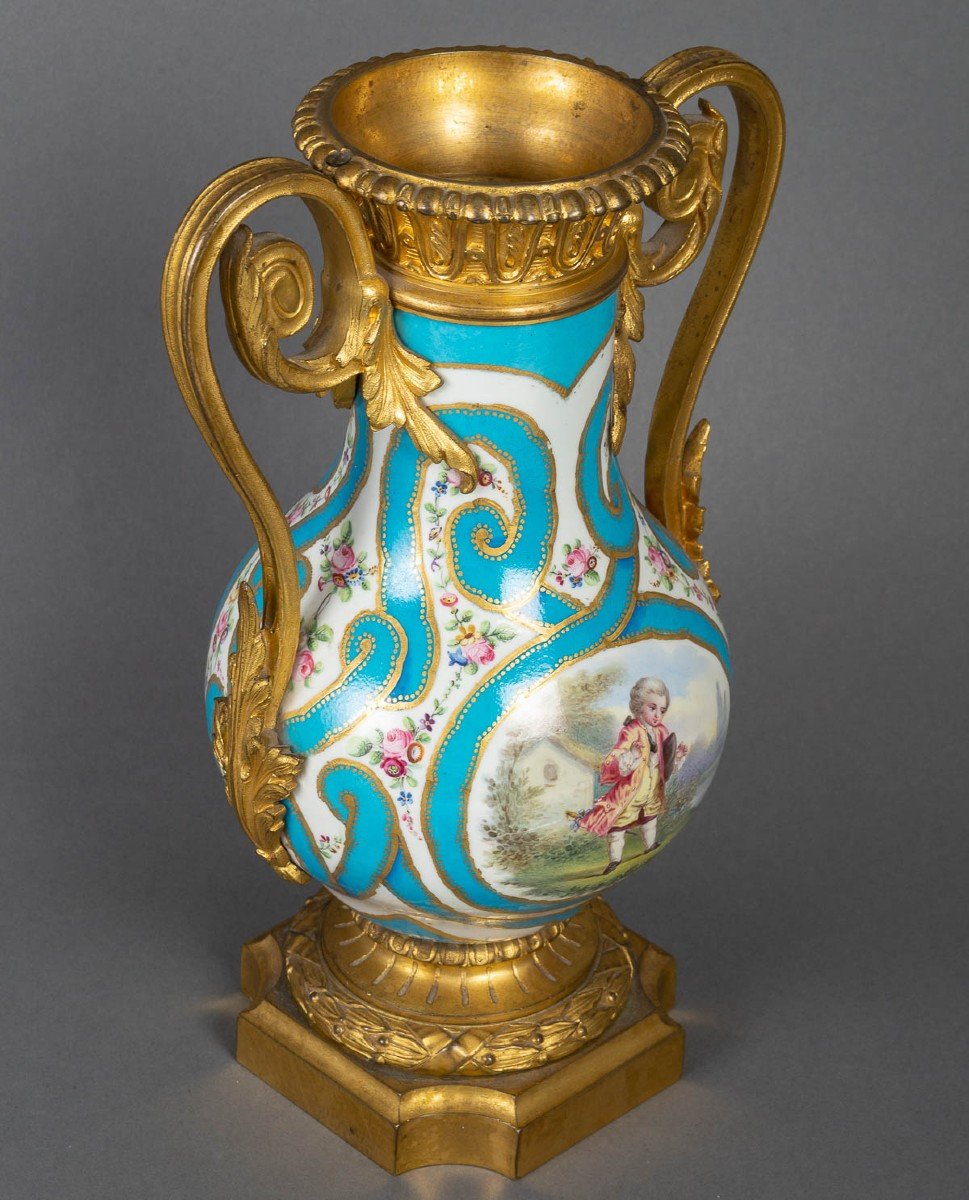 Vase St. Sèvres ,St. Louis XVI  bleu  turquoise XIX ème-photo-3