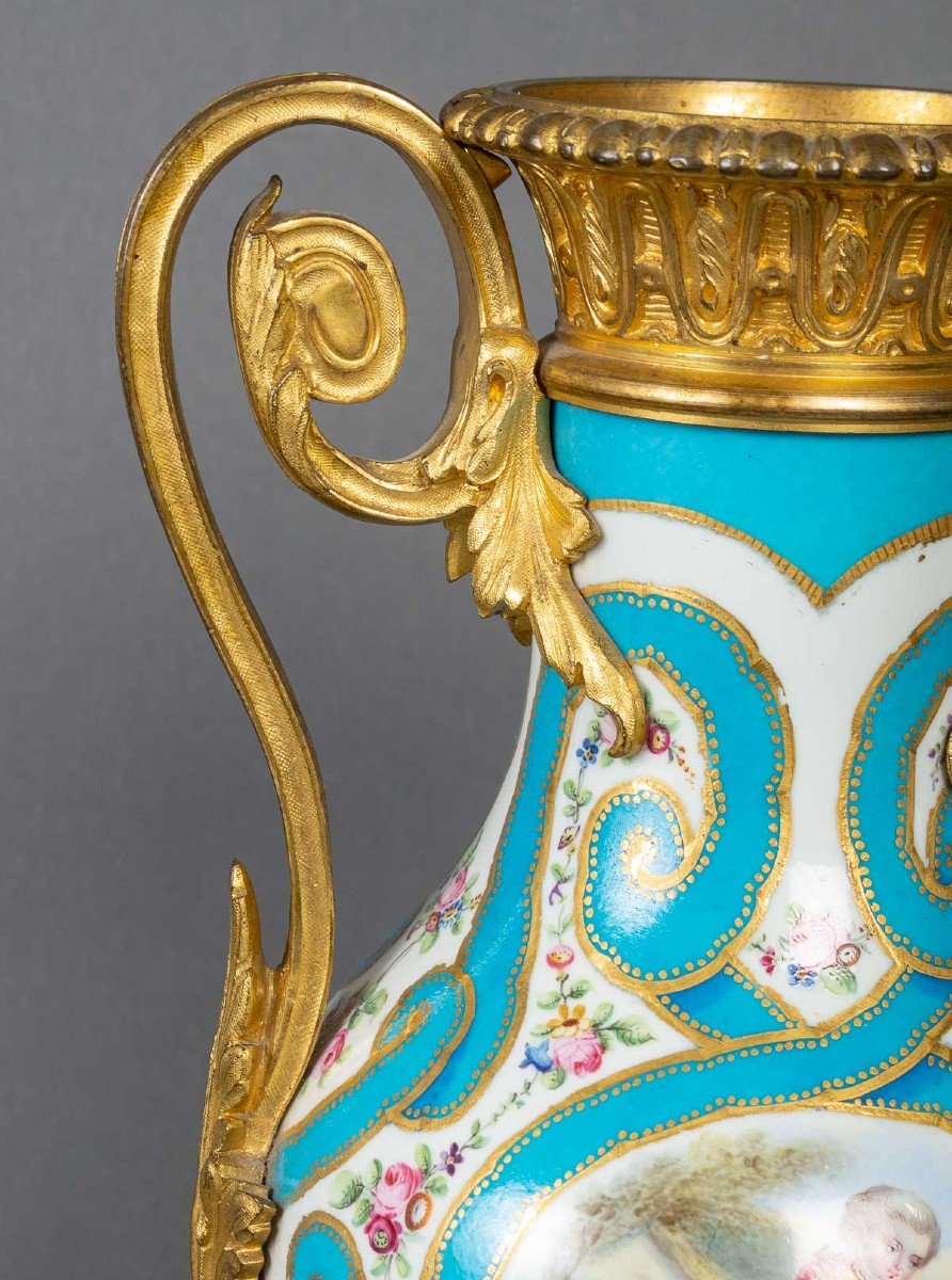 Vase St. Sèvres ,St. Louis XVI  bleu  turquoise XIX ème-photo-4
