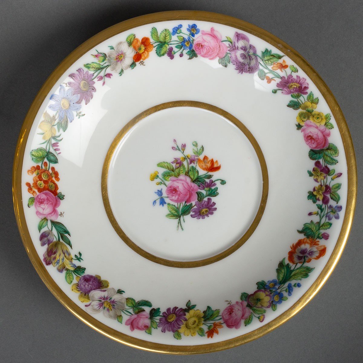 Paris Porcelain Bezel With Flower Crowns (19th Century)-photo-3