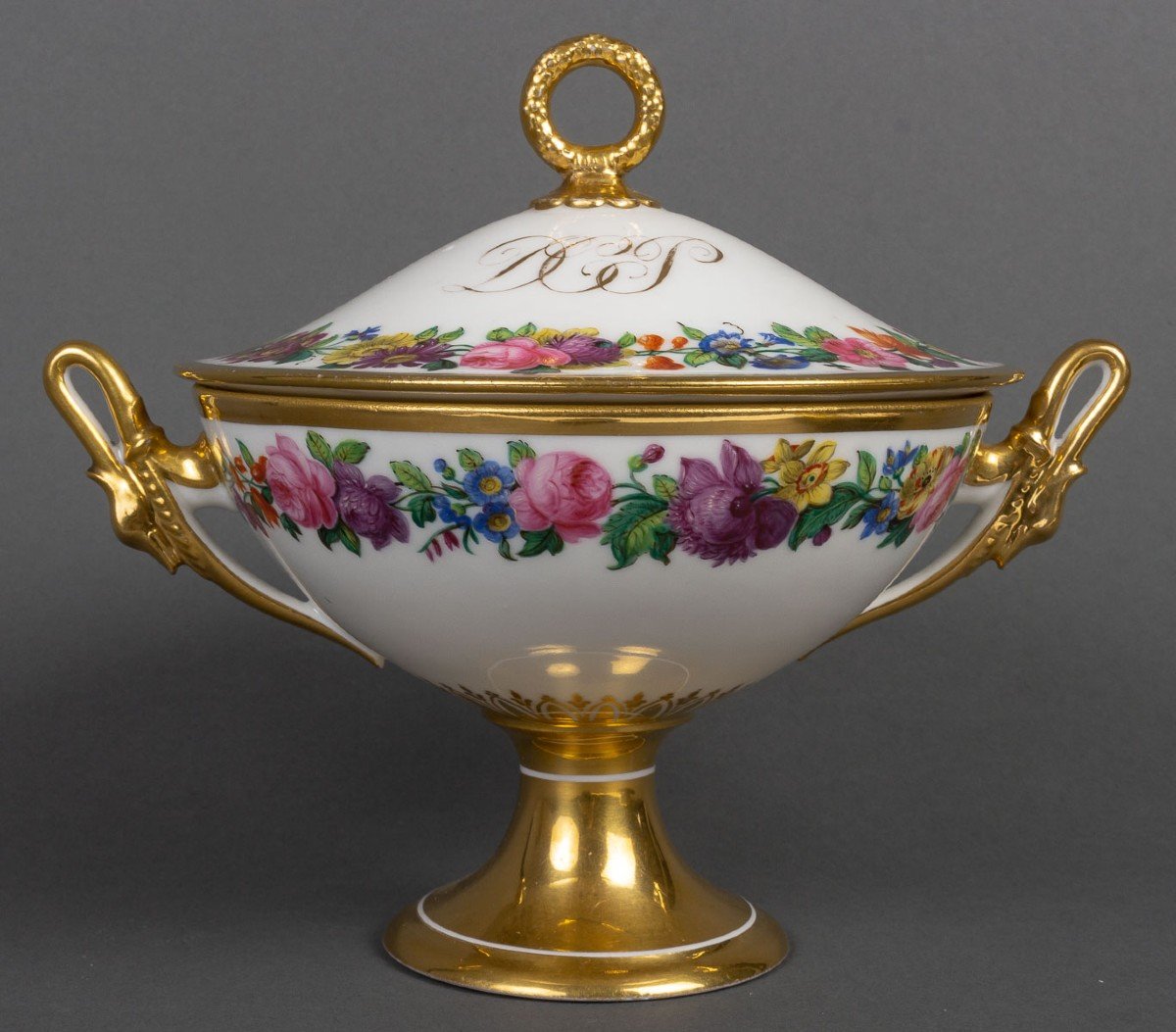 Paris Porcelain Bezel With Flower Crowns (19th Century)-photo-4