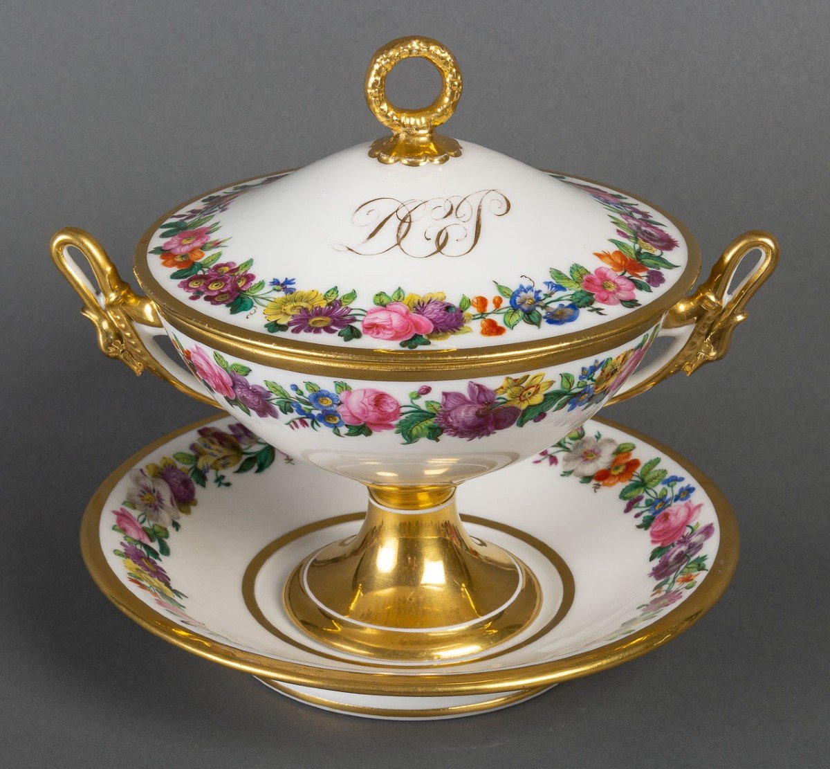 Paris Porcelain Bezel With Flower Crowns (19th Century)-photo-5