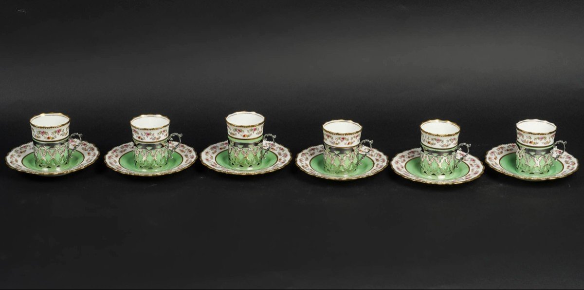 Six English “aynsley” Porcelain And “sheffield” Silver Cups-photo-2