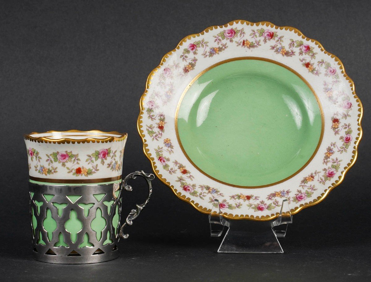 Six English “aynsley” Porcelain And “sheffield” Silver Cups-photo-4