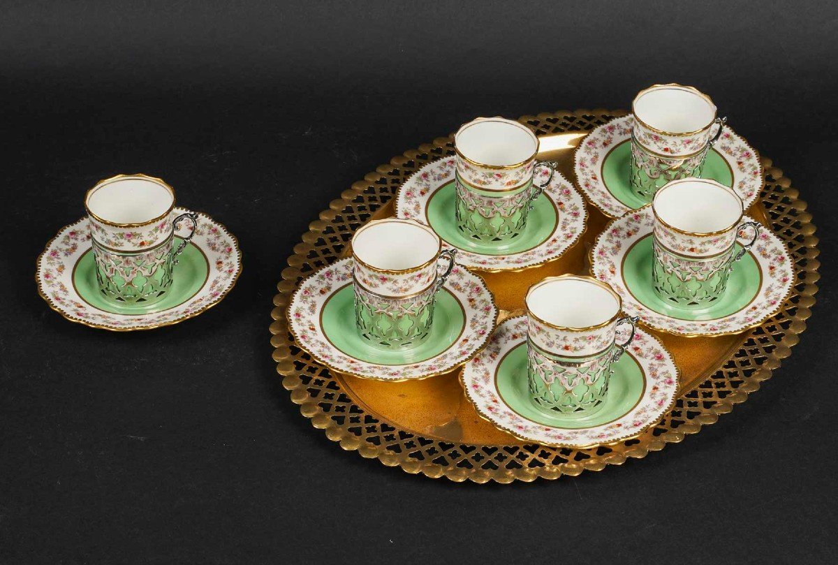 Six English “aynsley” Porcelain And “sheffield” Silver Cups-photo-5