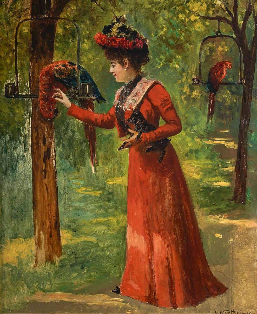 Gustave Wertheimer (1847/1904) "La Dame aux Perroquets "-photo-2