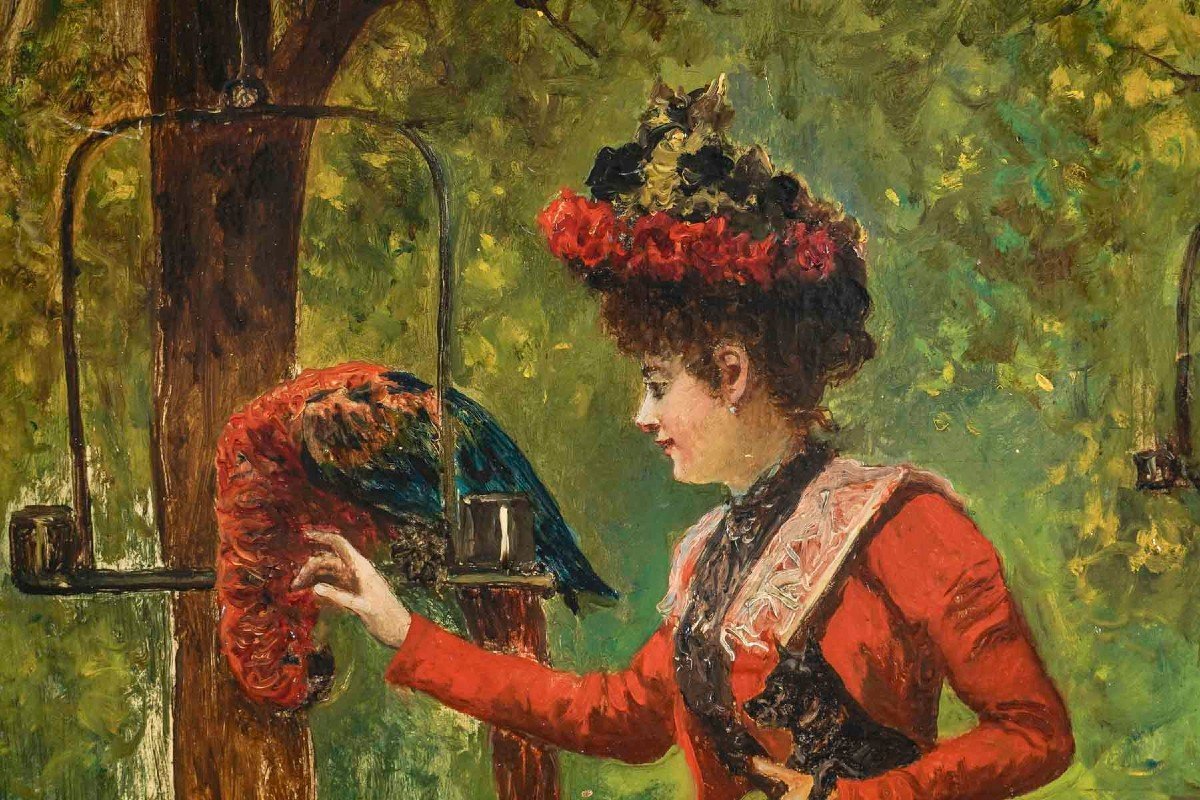 Gustave Wertheimer (1847/1904) "La Dame aux Perroquets "-photo-3