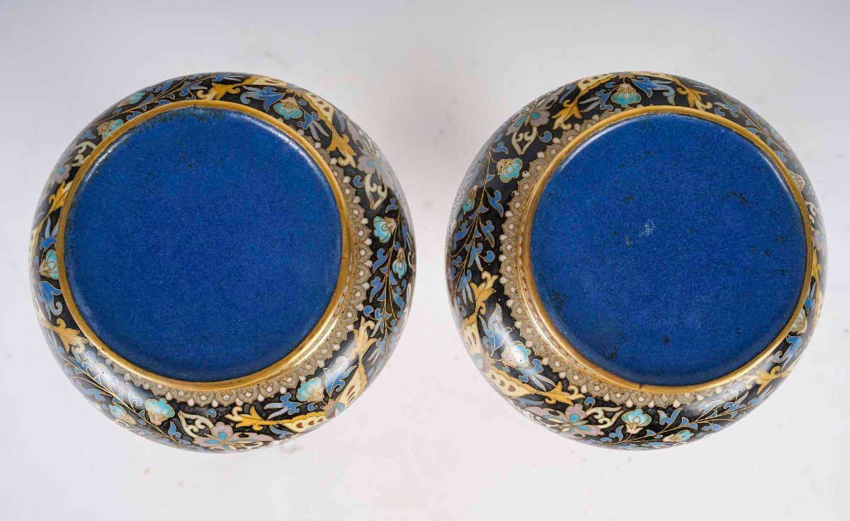 Paire De Vases Cloisonnés Aux Papillons  -photo-3