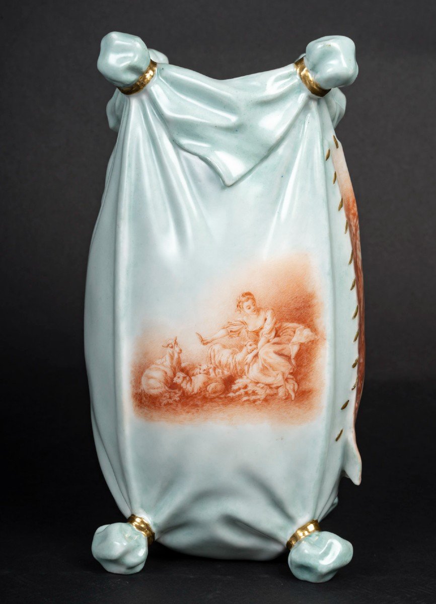 Kerchief Vase "pouyat" 1880 Celadon In Camaieu De Sanguine -photo-2
