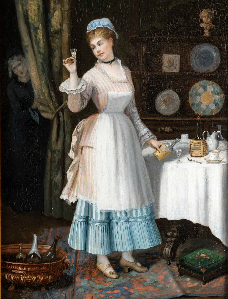 Louis Galliac  ( 1849/1930 )Paire de Tableaux " La Toilette et Le Verre à liqueur "-photo-3