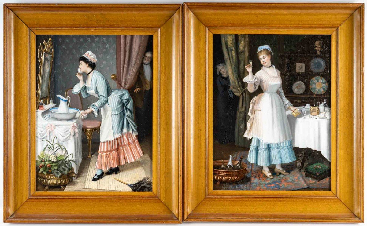 Louis Galliac  ( 1849/1930 )Paire de Tableaux " La Toilette et Le Verre à liqueur "