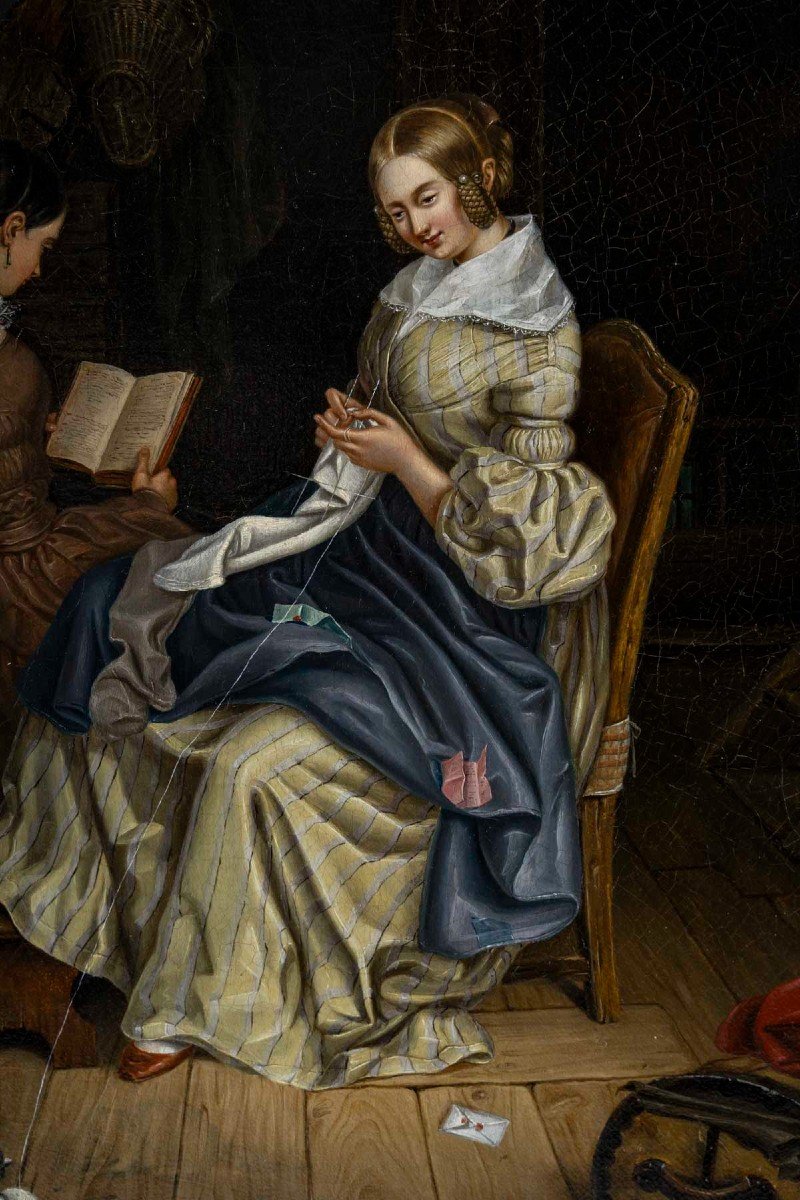 Ludwig Kergel (1814/1874) “reading And Sewing”-photo-3