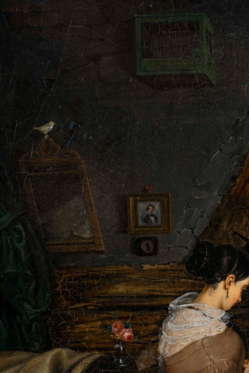 Ludwig Kergel (1814/1874) “reading And Sewing”-photo-2