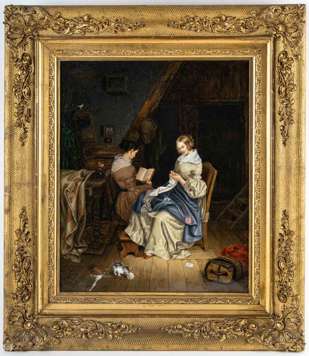 Ludwig Kergel (1814/1874) “reading And Sewing”
