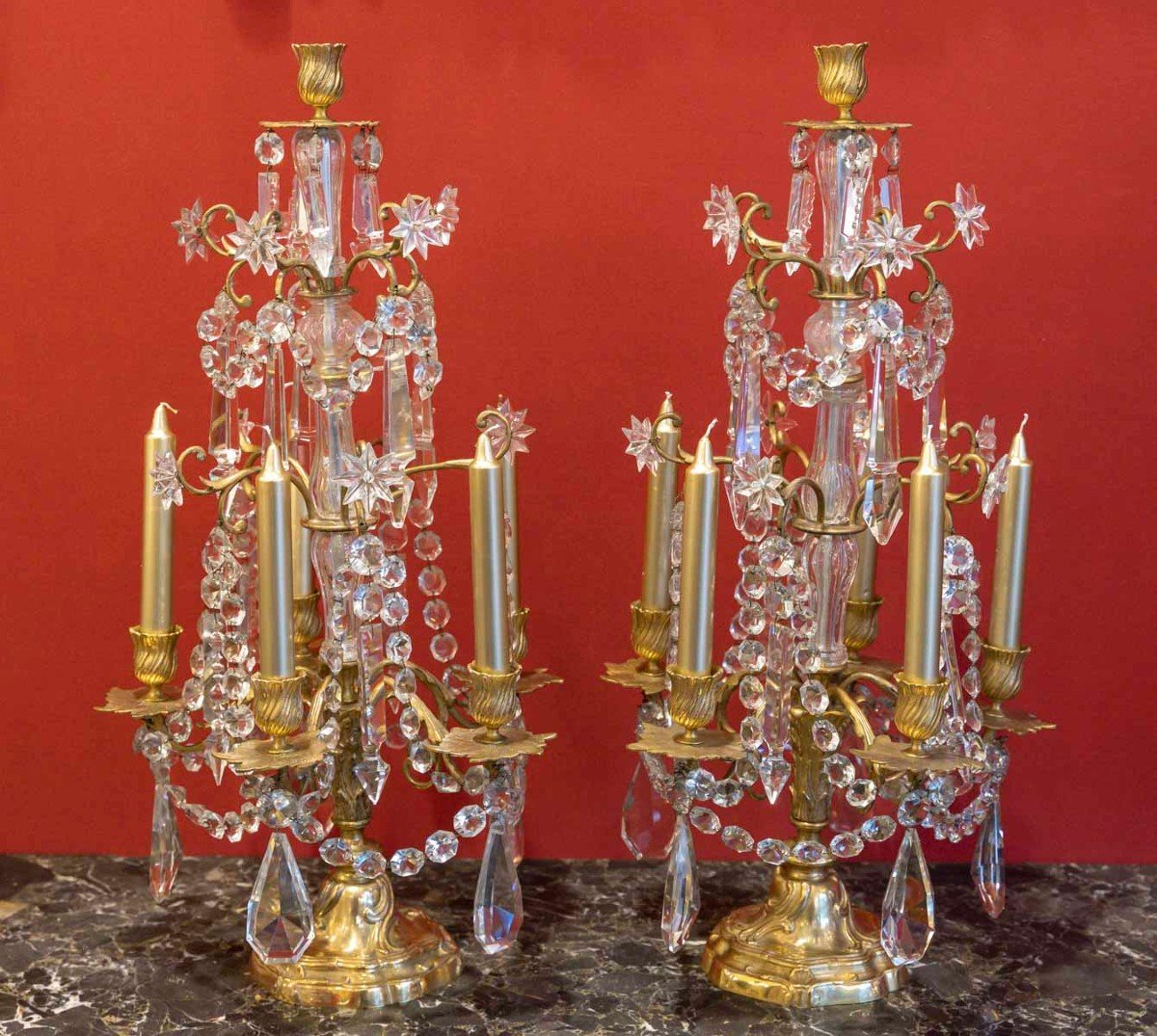 Pair Of Crystal And Bronze Candlesticks "baccarat" 19th Century-photo-2