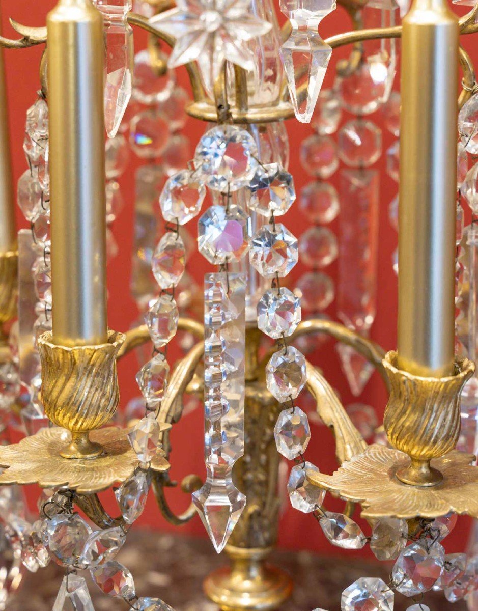 Pair Of Crystal And Bronze Candlesticks "baccarat" 19th Century-photo-3